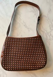 Brown Leather Single Strap Shoulder Bag Midsize Purse