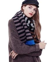 Free People Kellen Winter Oversized Scarf Striped Blue Brown Black Gray 25 X 78