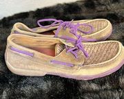TWISTED X Boots WDM0025 Leather Brown Purple Sz. 7.5M Women Driving Boat Shoes