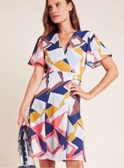 Hutch Anthropologie Multicolor Blaise Geometric Print  Belted Wrap Mini Dress