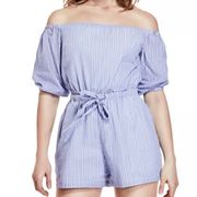 Mirabelle Striped Off Shoulder Shorts Romper