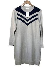 Charter Club Chevron Neck Pullover Long Sleeve Sweater Dress Grey Navy NWT L