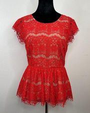 Maeve for Anthropologie Katrine Lace Cap Sleeve Peplum Lace Top