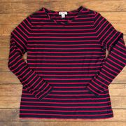 Womens  “Red Fleece” Long sleeve t shirt stripe size large