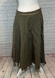 IDEOLOGY Skirt Pleated 100% Cotton Olive Green-6P