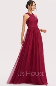 JJ's House Halter Floor-Length Bridesmaid Tulle Maxi Gown Dress Mulberry Pink 12