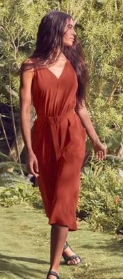 Jumpsuit Sarasota Wide Leg Cropped V-neck Sleeveless Belted Rust M