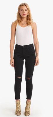 Mother Jeans Black The Looker Ankle Fray in Guilt As Sun Ripped Skinny Jeans 27