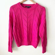 Marc New York L Womens Pink Crew Neck Sweater Long Sleeve Pointelle Barbie