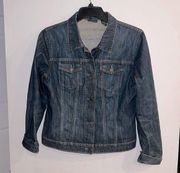 NEW YORK & COMPANY Women’s Dark Wash Button Down Stretch Denim Jacket Size L