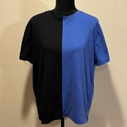 Half & Half Black and Blue Oversized T-Shirt