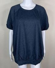 Lane Bryant Livi Activewear Poof Short Sleeve Banded Bottom Slub Shirt in Navy (