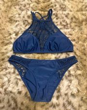 blue crochet bathing suit set