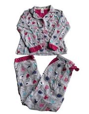 Munki Munki 2pc Pajama Set Shirt Gray Small Coffee Cups Cats Bamboo flannel rare