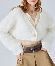 NWT Cider Fluffy Cropped Cardigan in Winter White Pearl Women’s Size Small NEW