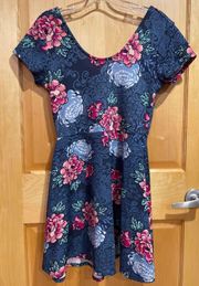 Navy Blue Floral Pattern Dress