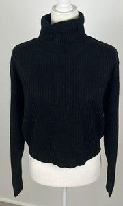 Nasty Gal Black Turn On Turtleneck Cropped Sweater Size L NWT