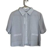 Sophie Rue Baby Blue Collared Josie Short Sleeve Button Up Blouse Women Sz S