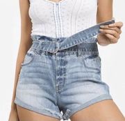 Eunina Kara high waist paper bag rolled denim S shortie shorts