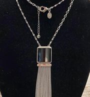 White House Black Market Silver Tassel Pendant Statement Necklace