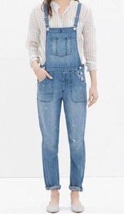 Madewell Skinny Distressed Overalls in Adrian Wash Size L