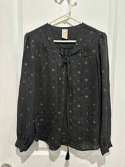 Lace Up Tie Front Blouse, Sz M