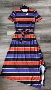 Charles Henry Striped Midi Dress Orange Purple XS New Stretch Hippie Mod