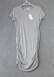 Women's Medium Heather Grey T Shirt Dress Short Sleeve Ruched Sides $75