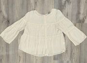 Madewell Tiered Button-Back Top Flowy Tiered Shirt Blouse Oversized White Size M