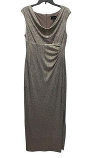 CONNECTED APPAREL Womens Brown Metallic Cap Sleeve Maxi Evening Sheath Dress 12P