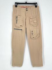 Pete & Greta By Johnny Was Women's Y2K Cargo Pants NEW Sz 0 Tan Cotton Blend