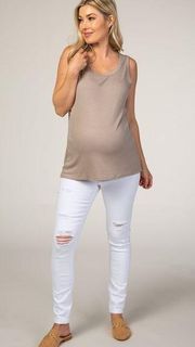 Pink blush maternity white distressed skinny jeans