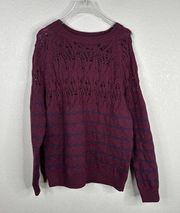 Opening Ceremony Sweater Women's Medium Burgundy Striped 100% Wool Long Sleeve