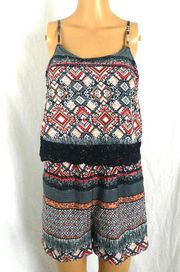 Harmony + Havoc Romper Crocheted Layered Tiered Boho Aztec Tribal Print Festival