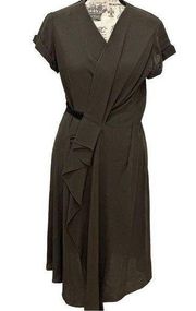 BCBGMAXAZRIA Runway Crepe Grey Wrap Dress Black Tie Rolled Shirtsleeves Womens S