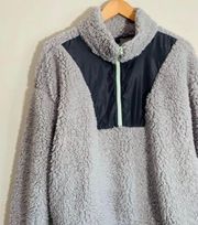 Gray Faux Fur Sherpa Quarter Zip Pullover Sweater Size XL