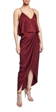 NWT Shona Joy Burgundy Luxe Cocktail Frill Drape Dress Size 4