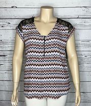 MM by My Michelle NWT XL Chevron Stripe - Floral Lace Exposed Zipper Blouse Top