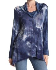 Forgotten Grace Blue Tie Dye Cowl Neck Sweater tunic