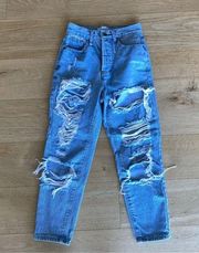 Lioness High Waisted Ripped Jeans in Blue