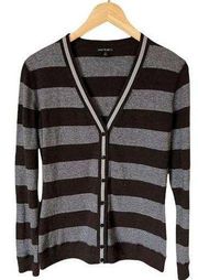 LAFAYETTE 148 Striped Cardigan Button Down Wool Cotton V-Neck Sweater Small EUC