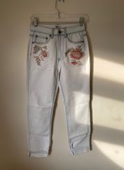 High Waisted Embroidered Light Wash Jeans