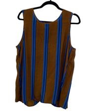 Lucky Brand  silk sleeveless striped cross-over tunic/tank/top size Large