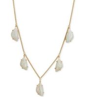 Lucky Necklace NWT Adjustable Drop Stone White Agate Gold Tone Adjustable