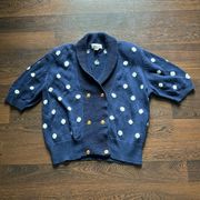 Worthington Vintage Knit Double Button Cardigan Navy Polka Dots XL