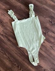 Double zero light green ribbed ruffle bodysuit