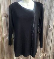 NWT Exclusively Misook Studded Blouse XS Top Asymmetrical V Neck Long Sleeve