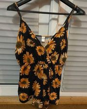 Black sunflower spaghetti strap romper S