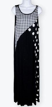 Suzanne Betro Black White Trio Knit Geometric Print Maxi Dress M NWT