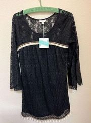 Umgee Tassle Black Lace Dress Size Small NWT